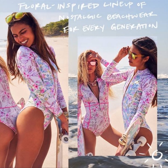 Hurley x LoveShackFancy Max Hawaiian Hibiscus Long Sleeve One piece Bodysuit - Picture 6 of 16